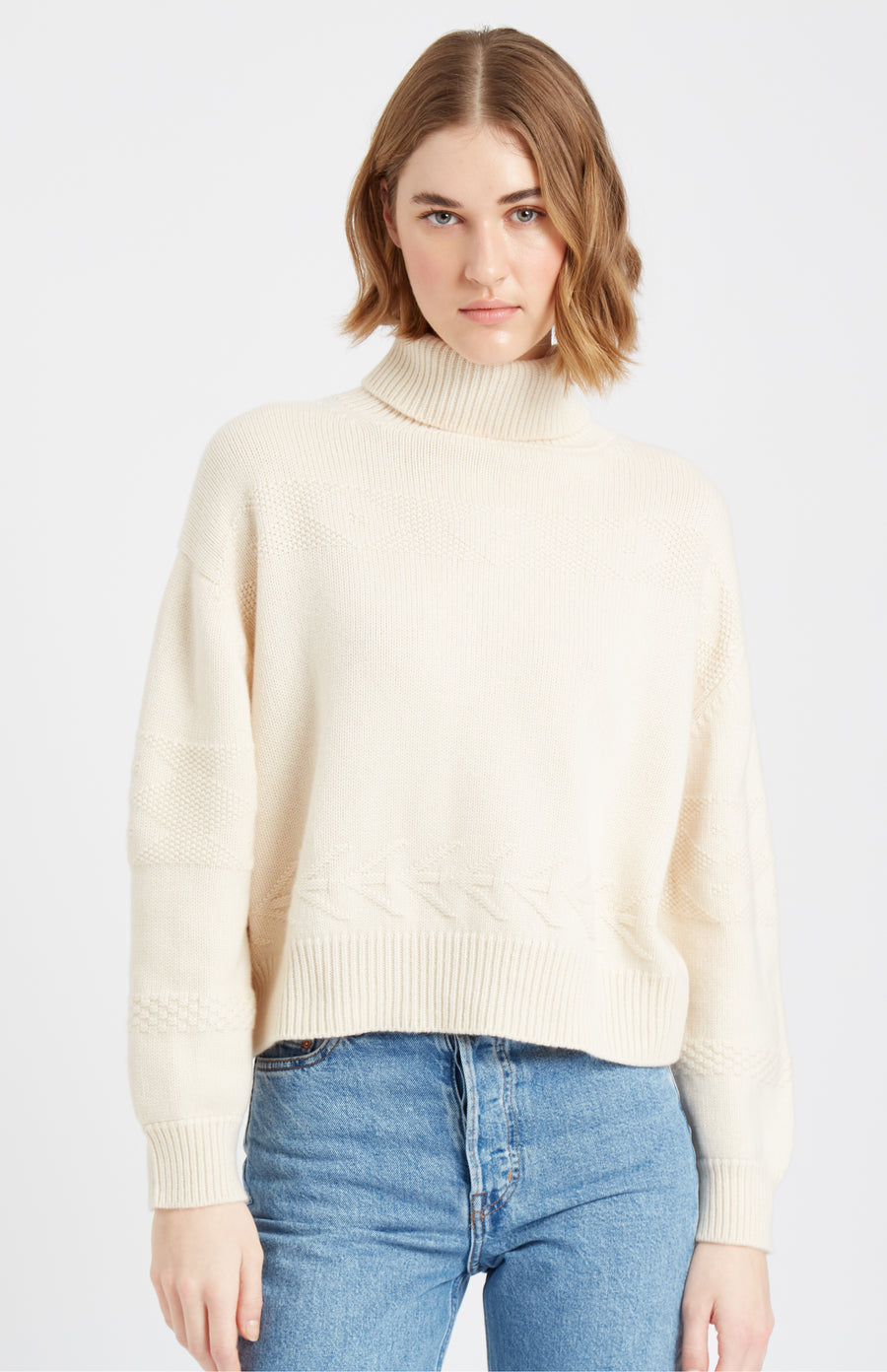 Pringle of Scotland Roll Neck Guernsey Cashmere Jumper In Off White