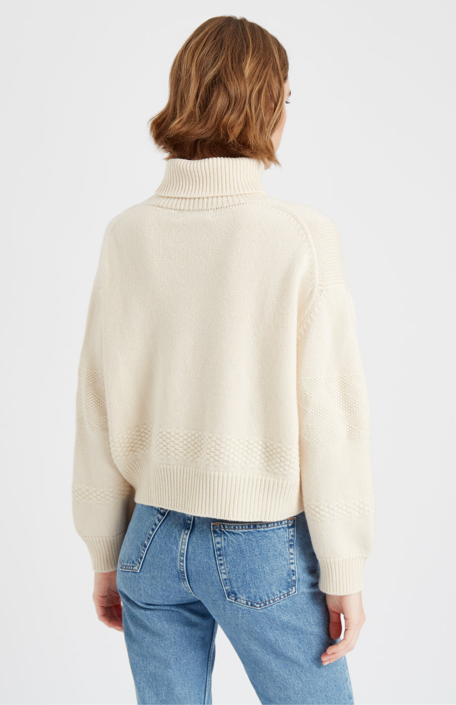 Pringle of Scotland Roll Neck Guernsey Cashmere Jumper In Off White rear view