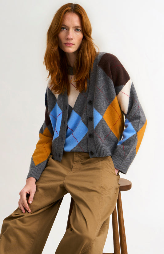 Women's Supersoft Lambswool Argyle Cardigan In Charcoal / Multi