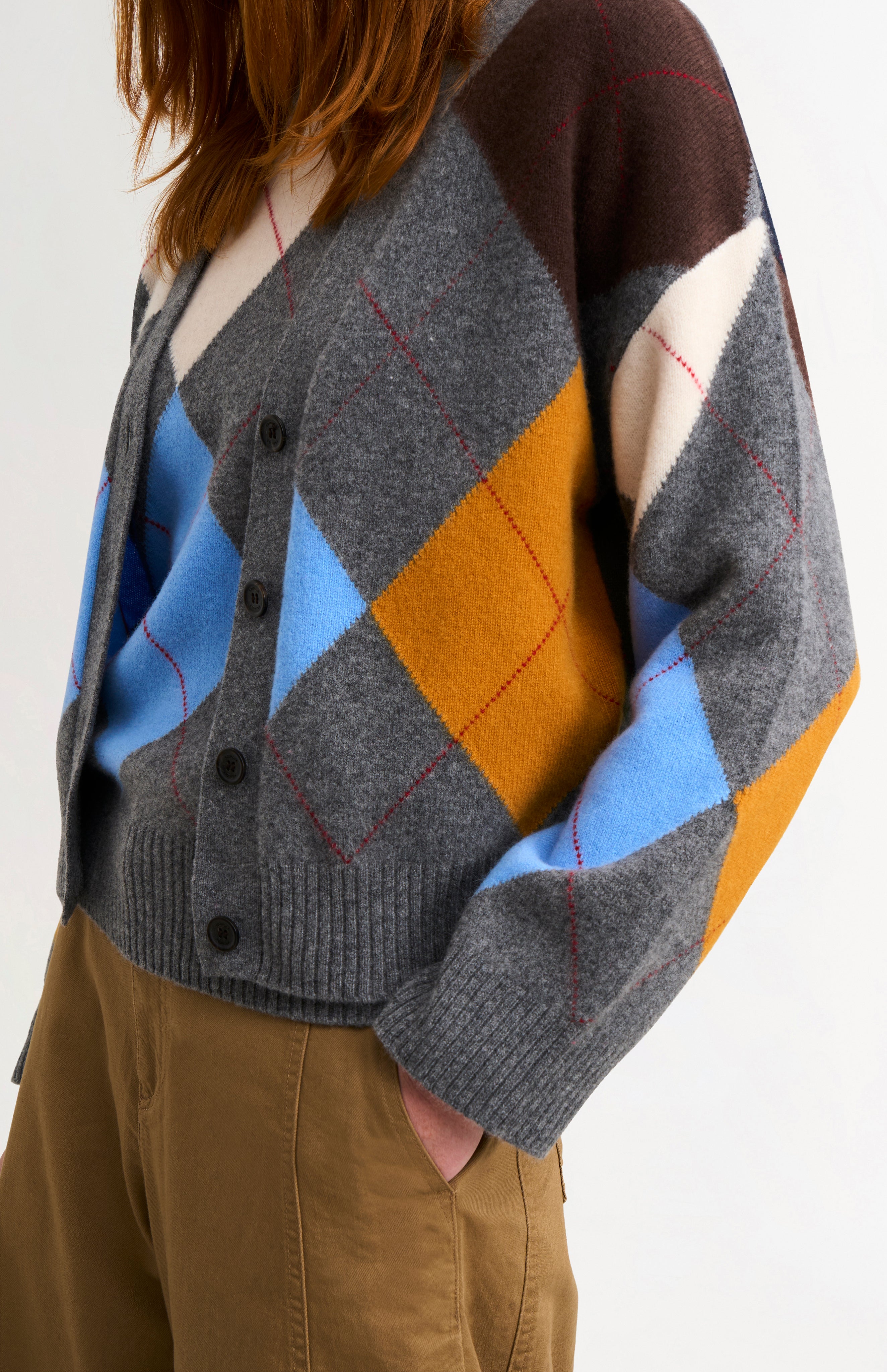 Women's Supersoft Lambswool Argyle Cardigan In Charcoal / Multi