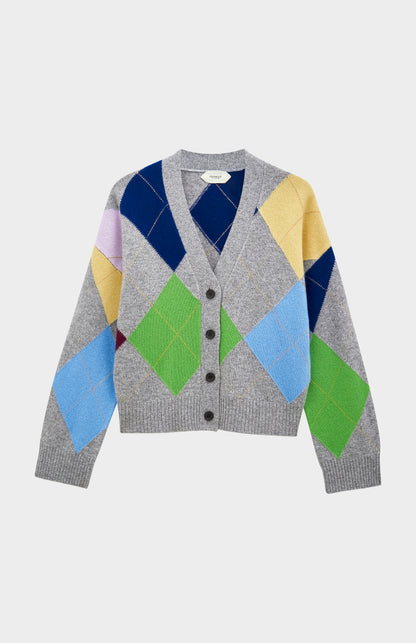 Women's Supersoft Lambswool Argyle Cardigan In Grey Melange / Multi