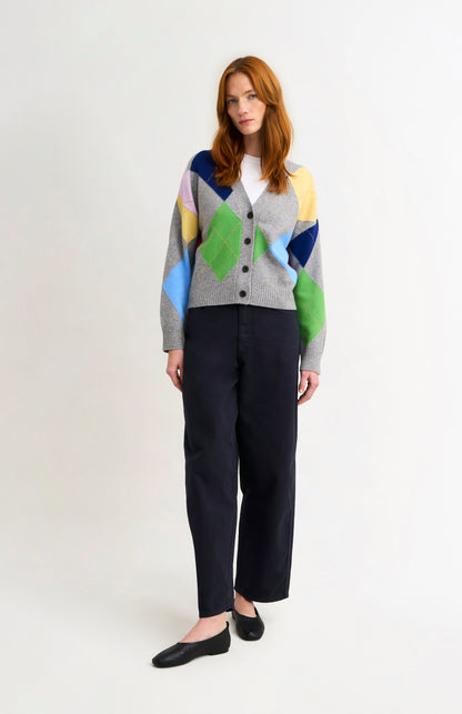 Women's Supersoft Lambswool Argyle Cardigan In Grey Melange / Multi