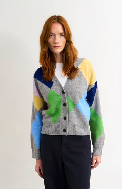 Women's Supersoft Lambswool Argyle Cardigan In Grey Melange / Multi