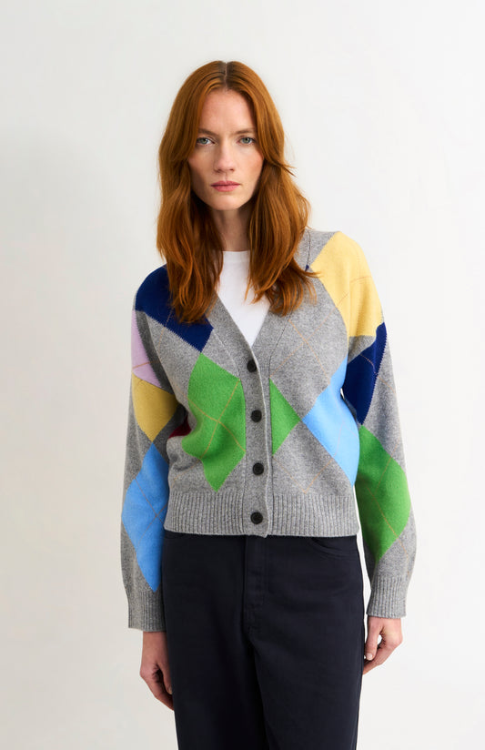 Women's Supersoft Lambswool Argyle Cardigan In Grey Melange / Multi