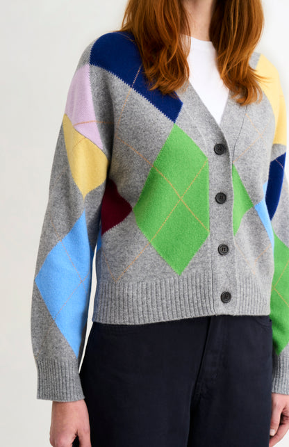 Women's Supersoft Lambswool Argyle Cardigan In Grey Melange / Multi