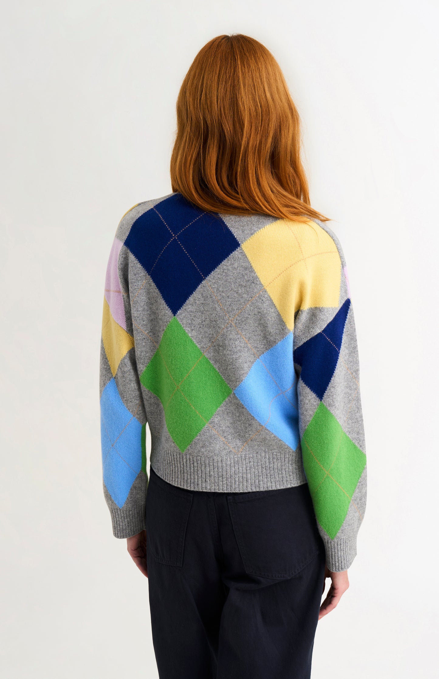 Women's Supersoft Lambswool Argyle Cardigan In Grey Melange / Multi