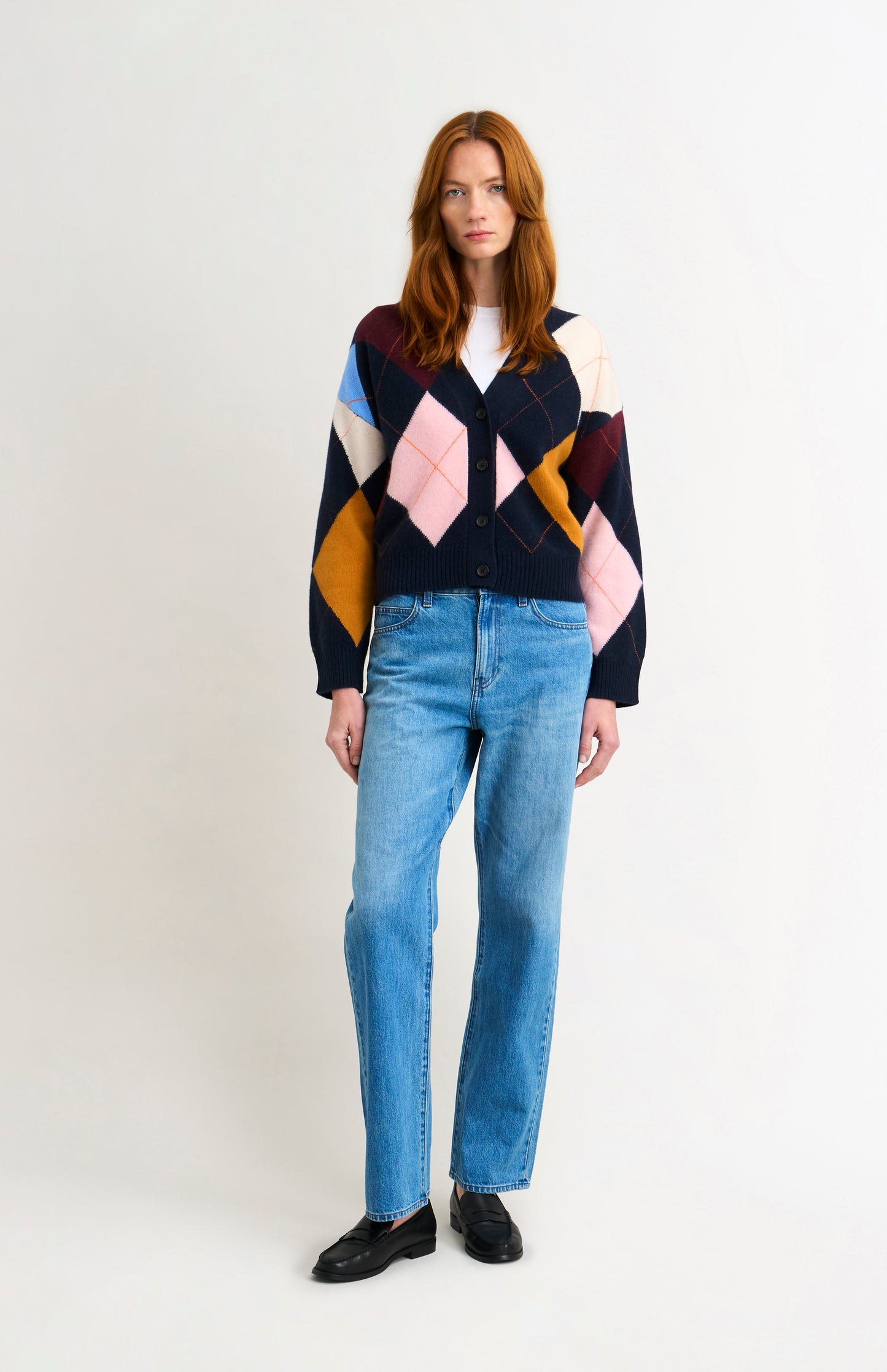 Women's Supersoft Lambswool Argyle Cardigan In Navy / Multi