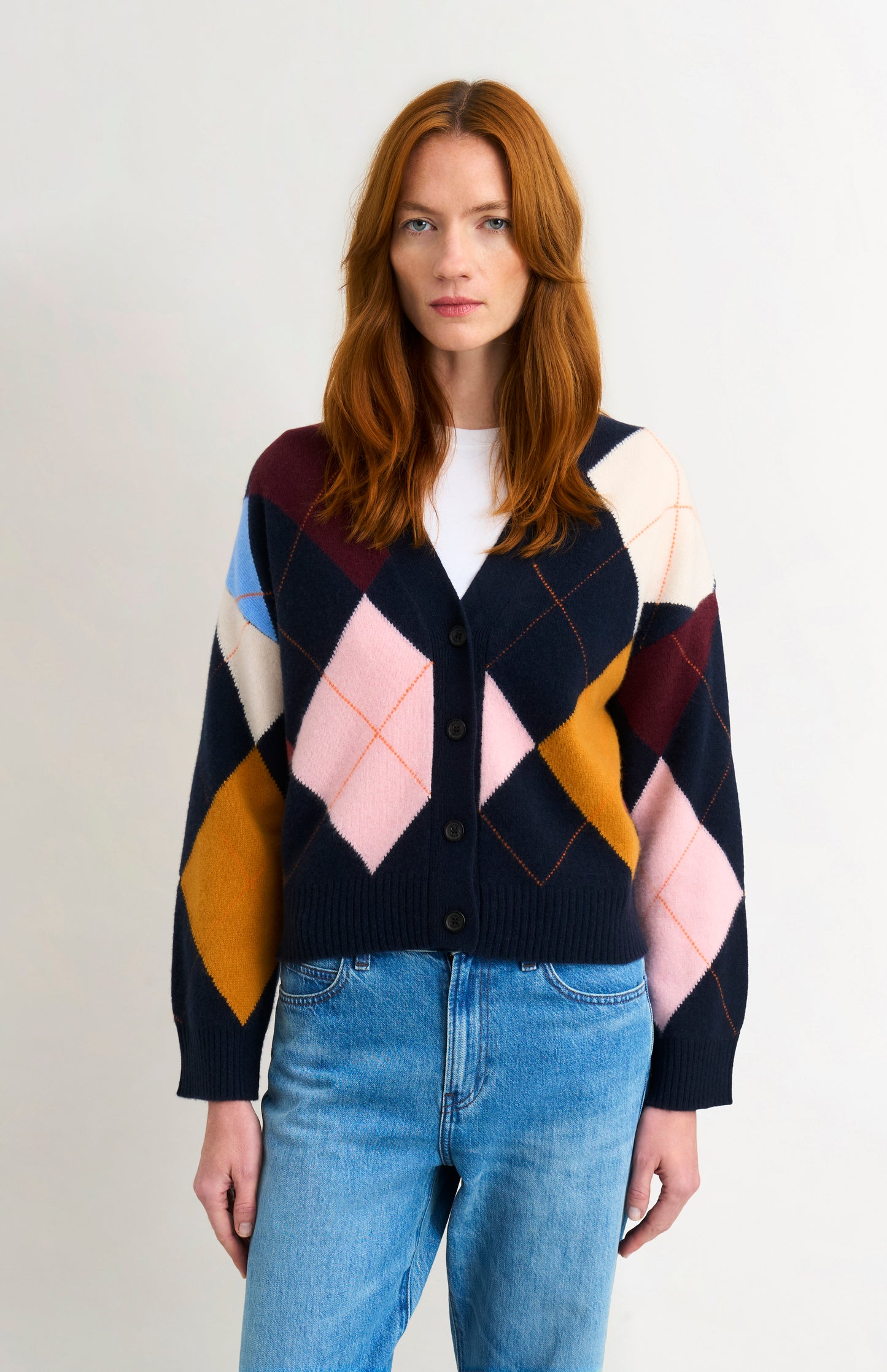 Women's Supersoft Lambswool Argyle Cardigan In Navy / Multi
