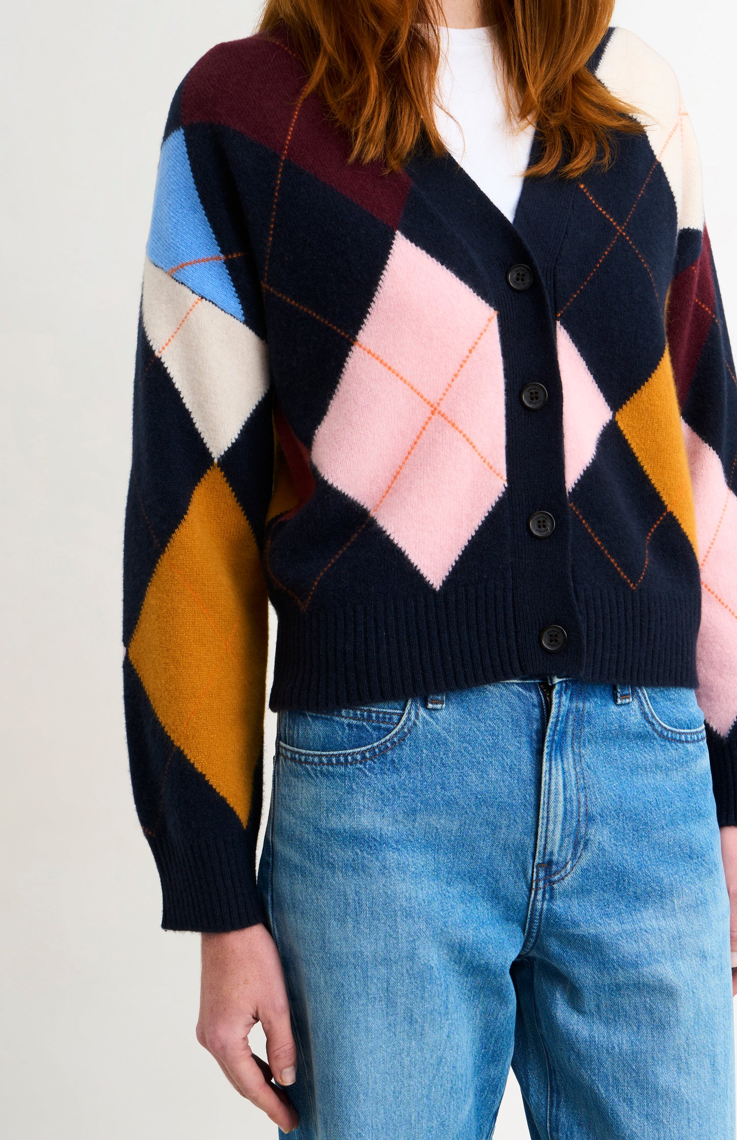 Women's Supersoft Lambswool Argyle Cardigan In Navy / Multi