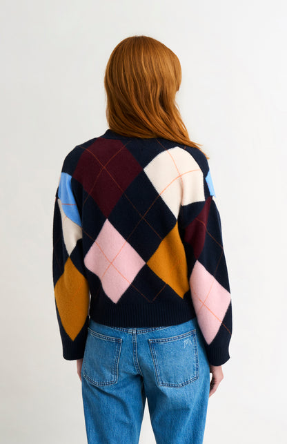 Women's Supersoft Lambswool Argyle Cardigan In Navy / Multi