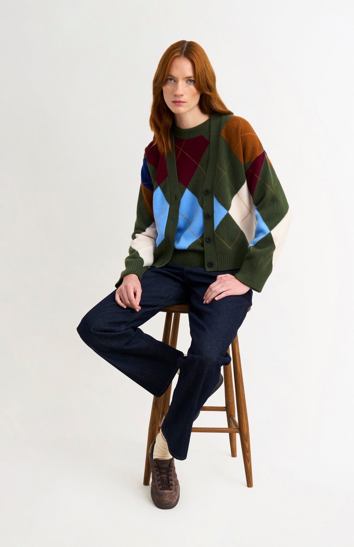 Women's Supersoft Lambswool Argyle Cardigan In Olive Green / Multi