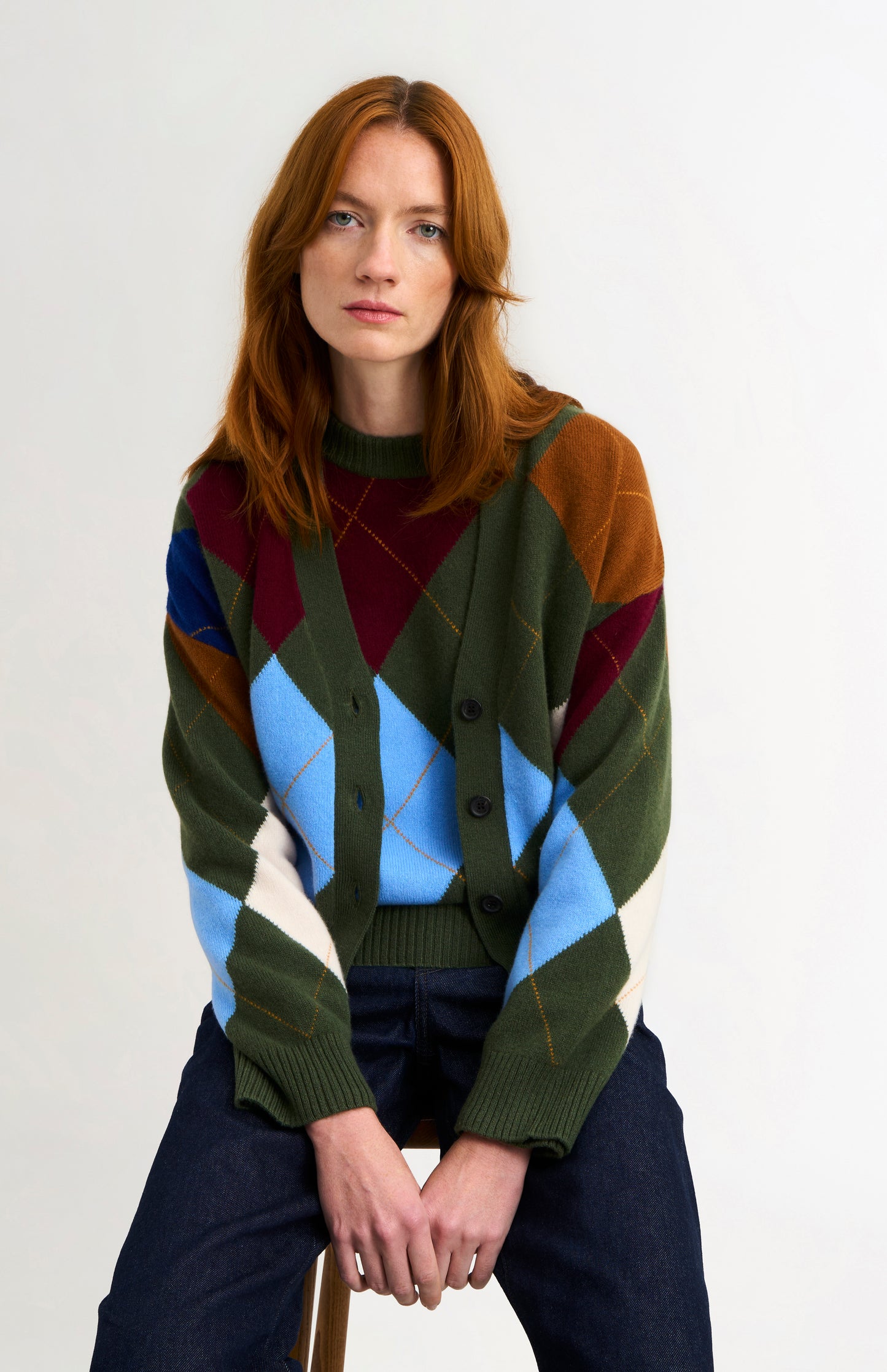 Women's Supersoft Lambswool Argyle Cardigan In Olive Green / Multi