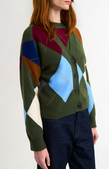 Women's Supersoft Lambswool Argyle Cardigan In Olive Green / Multi