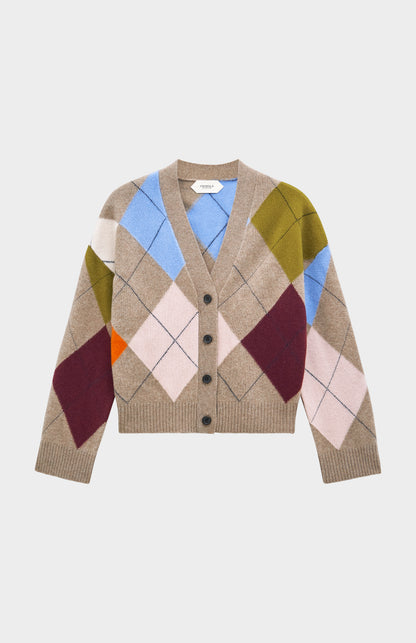 Women's Supersoft Lambswool Argyle Cardigan In Mushroom / Multi