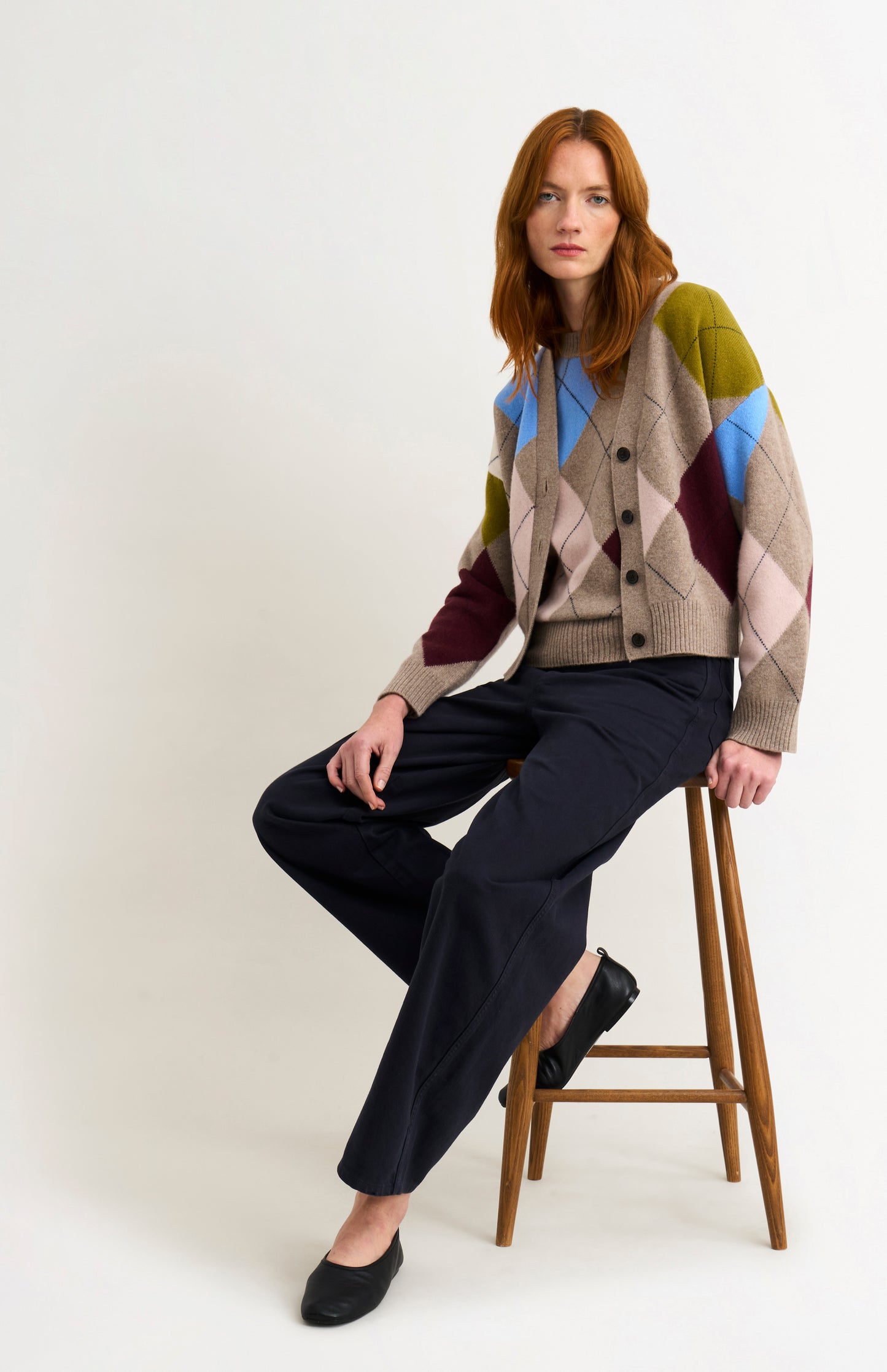 Women's Supersoft Lambswool Argyle Cardigan In Mushroom / Multi