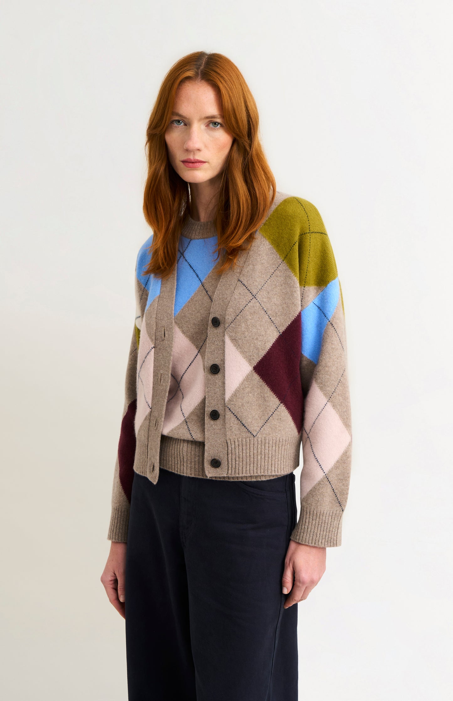 Women's Supersoft Lambswool Argyle Cardigan In Mushroom / Multi