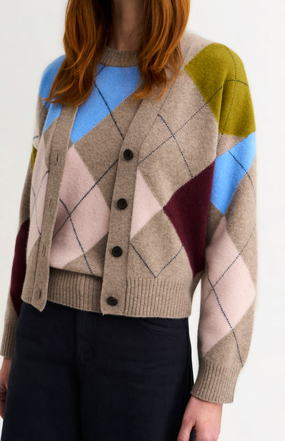 Women's Supersoft Lambswool Argyle Cardigan In Mushroom / Multi