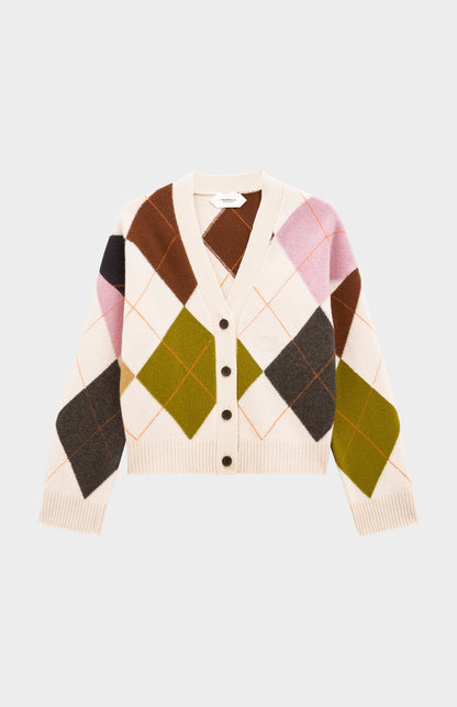 Women's Supersoft Lambswool Argyle Cardigan In Ecru / Multi