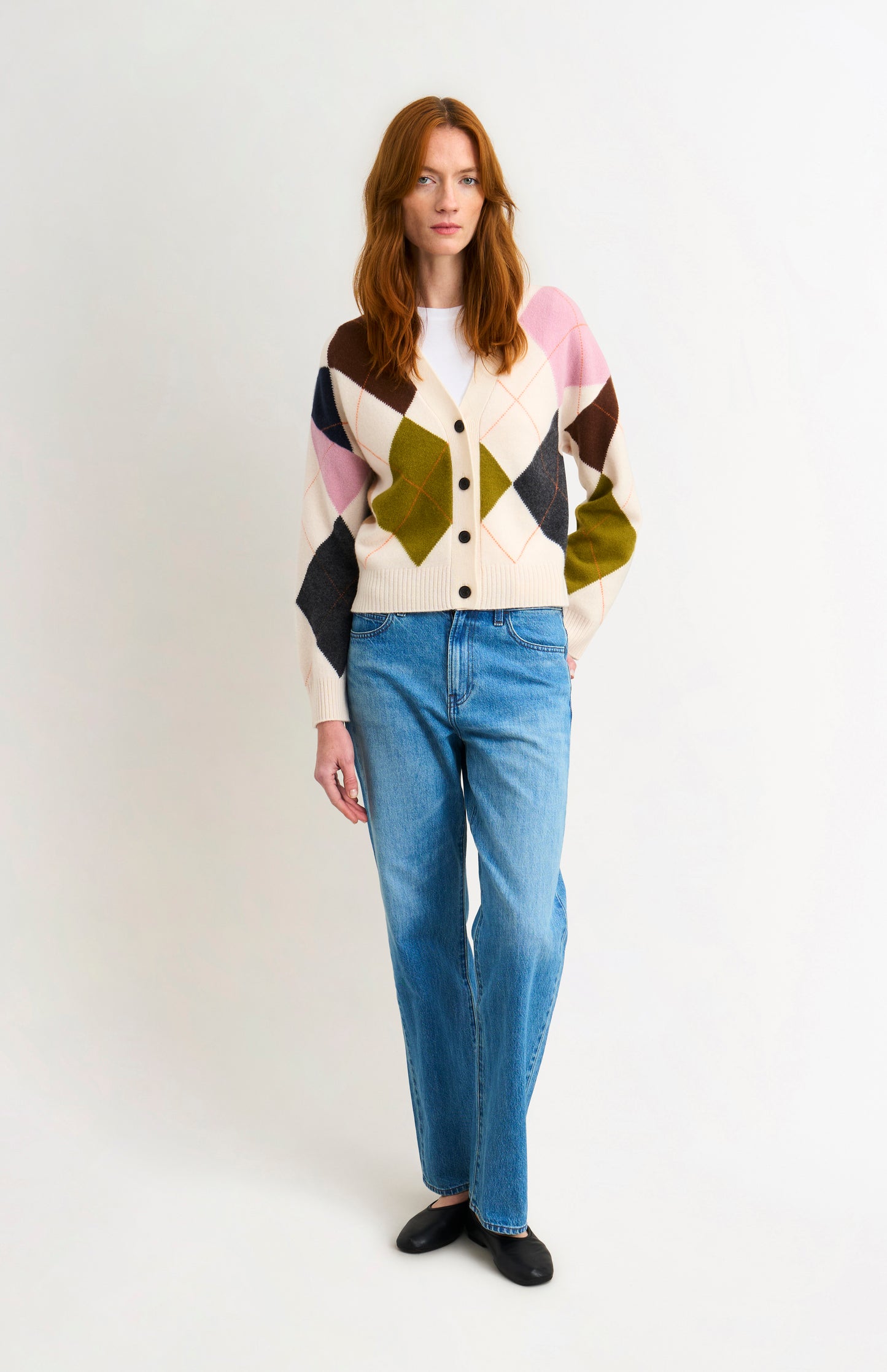 Women's Supersoft Lambswool Argyle Cardigan In Ecru / Multi