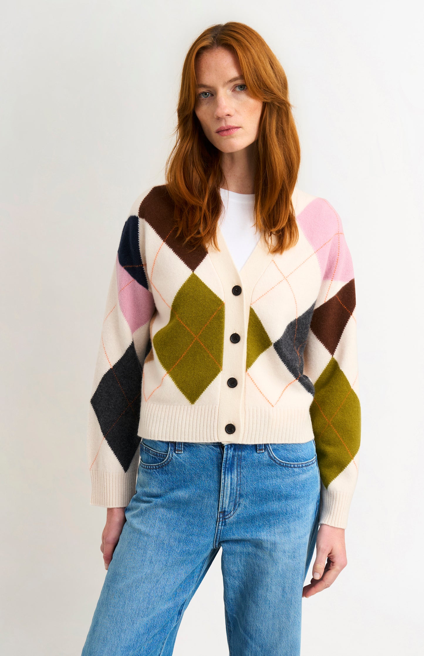 Women's Supersoft Lambswool Argyle Cardigan In Ecru / Multi