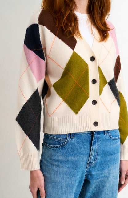 Women's Supersoft Lambswool Argyle Cardigan In Ecru / Multi