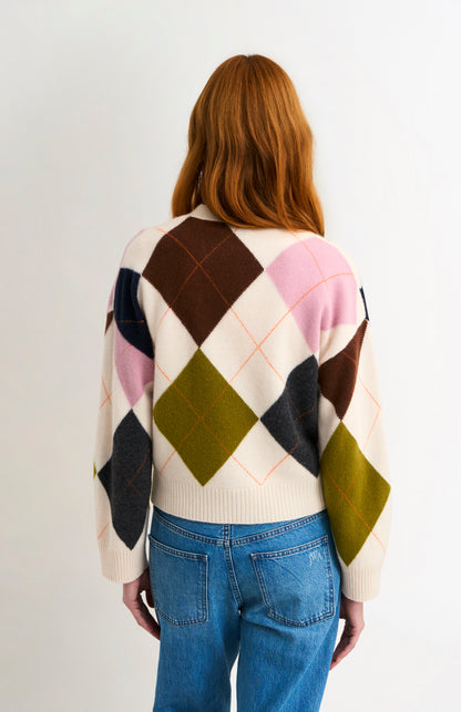 Women's Supersoft Lambswool Argyle Cardigan In Ecru / Multi
