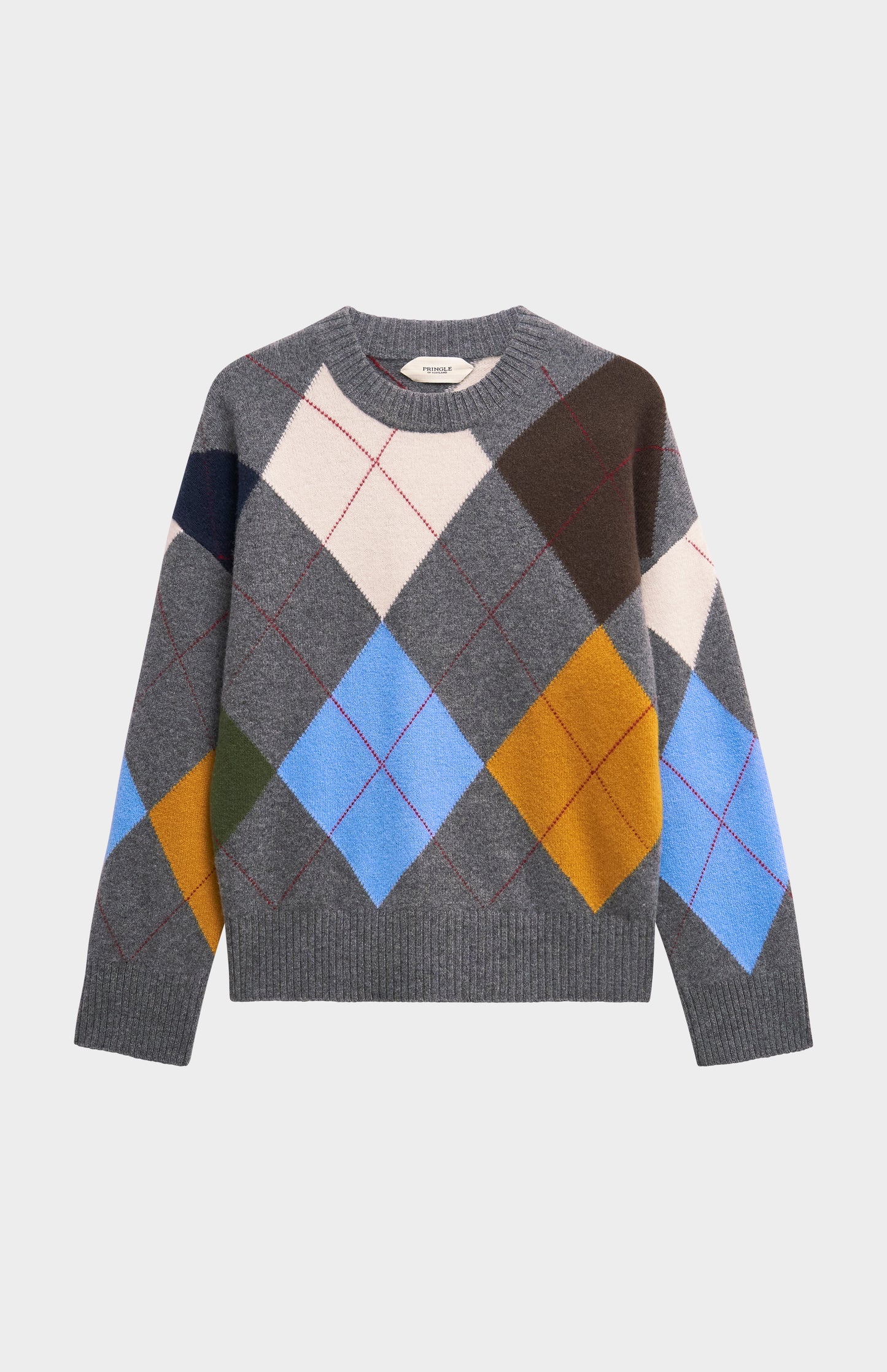 Pringle Women's Crew Neck Supersoft Lambswool Argyle Jumper In Charcoal / Multi