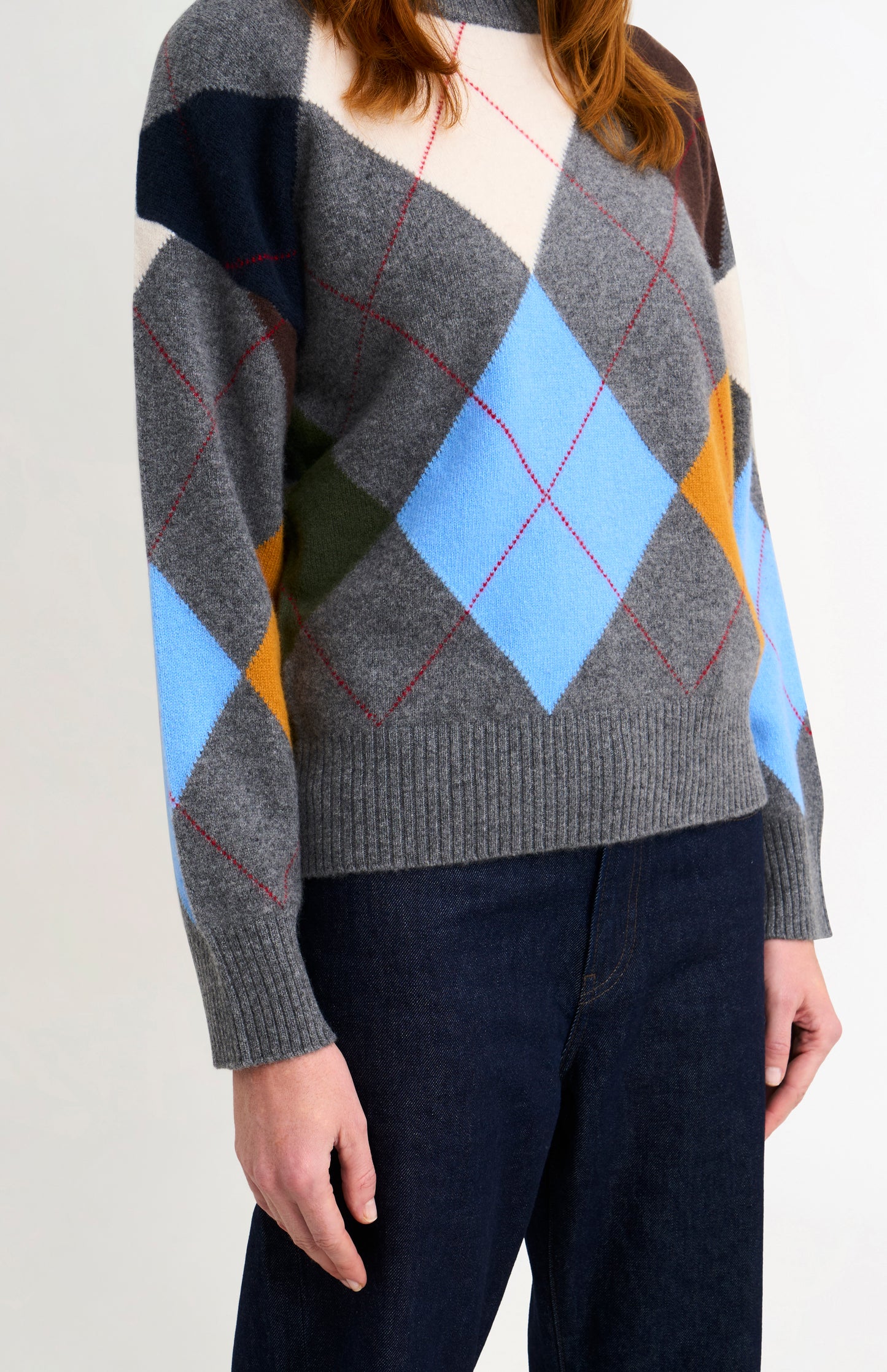 Pringle Women's Crew Neck Supersoft Lambswool Argyle Jumper In Charcoal / Multi