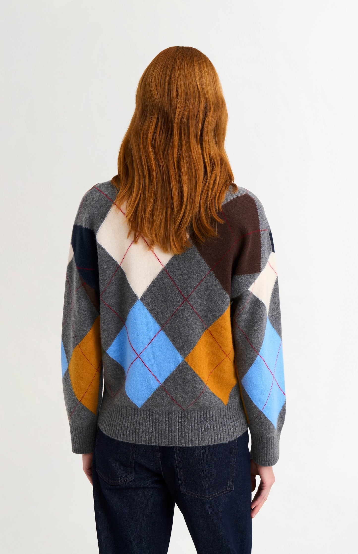 Pringle Women's Crew Neck Supersoft Lambswool Argyle Jumper In Charcoal / Multi