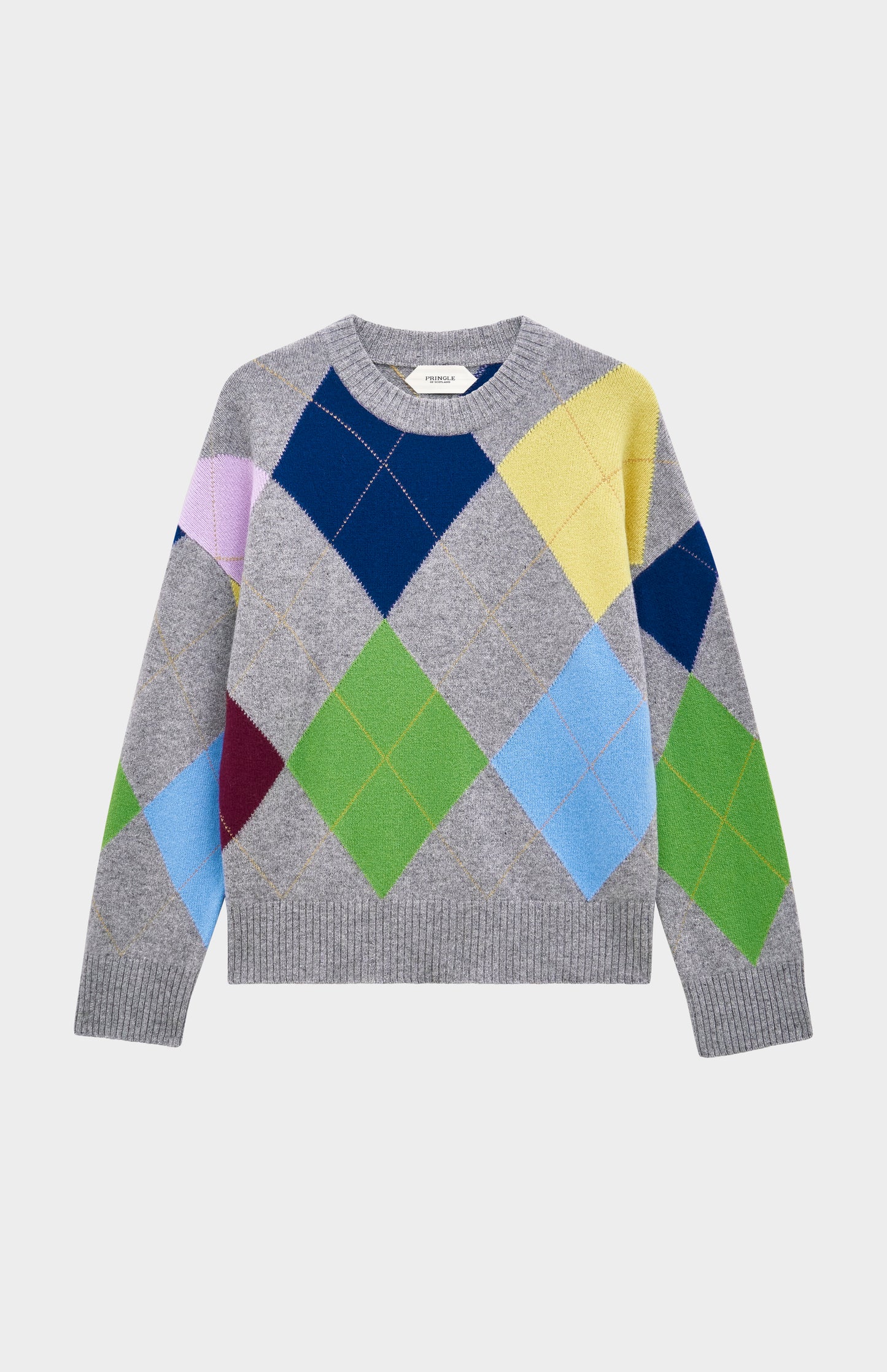 Women's Crew Neck Supersoft Lambswool Argyle Jumper In Grey Melange / Multi