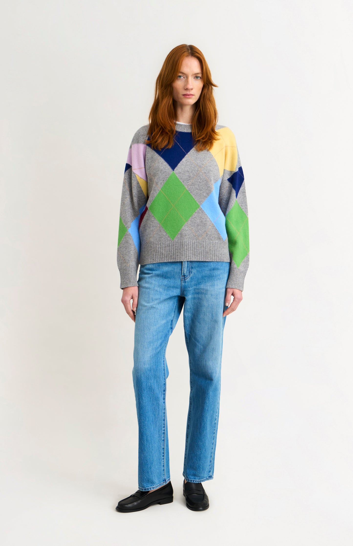 Women's Crew Neck Supersoft Lambswool Argyle Jumper In Grey Melange / Multi