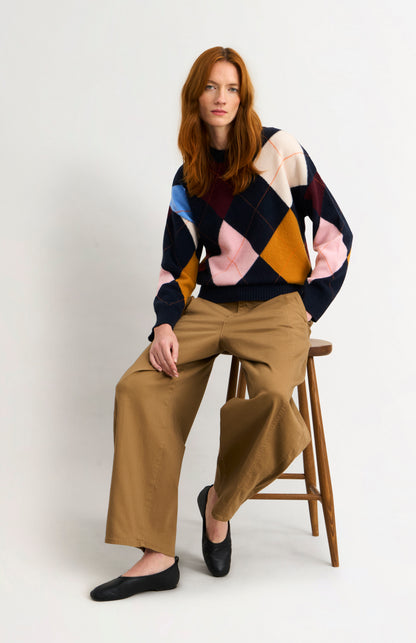 Women's Crew Neck Supersoft Lambswool Argyle Jumper In Navy / Multi