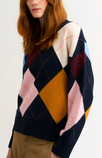 Women's Crew Neck Supersoft Lambswool Argyle Jumper In Navy / Multi