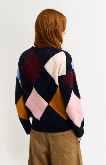 Women's Crew Neck Supersoft Lambswool Argyle Jumper In Navy / Multi