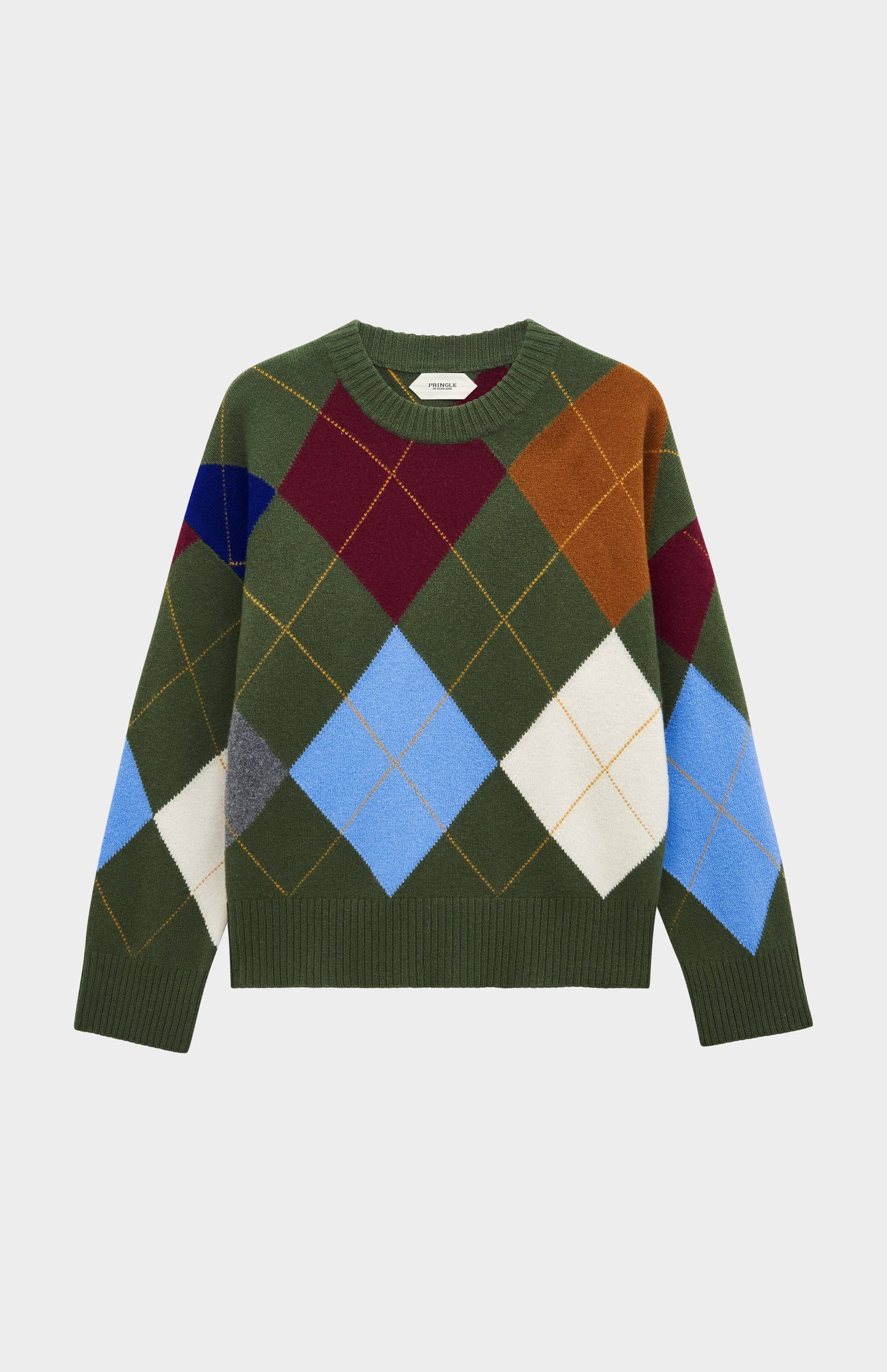 Women's Crew Neck Supersoft Lambswool Argyle Jumper In Olive Green / Multi