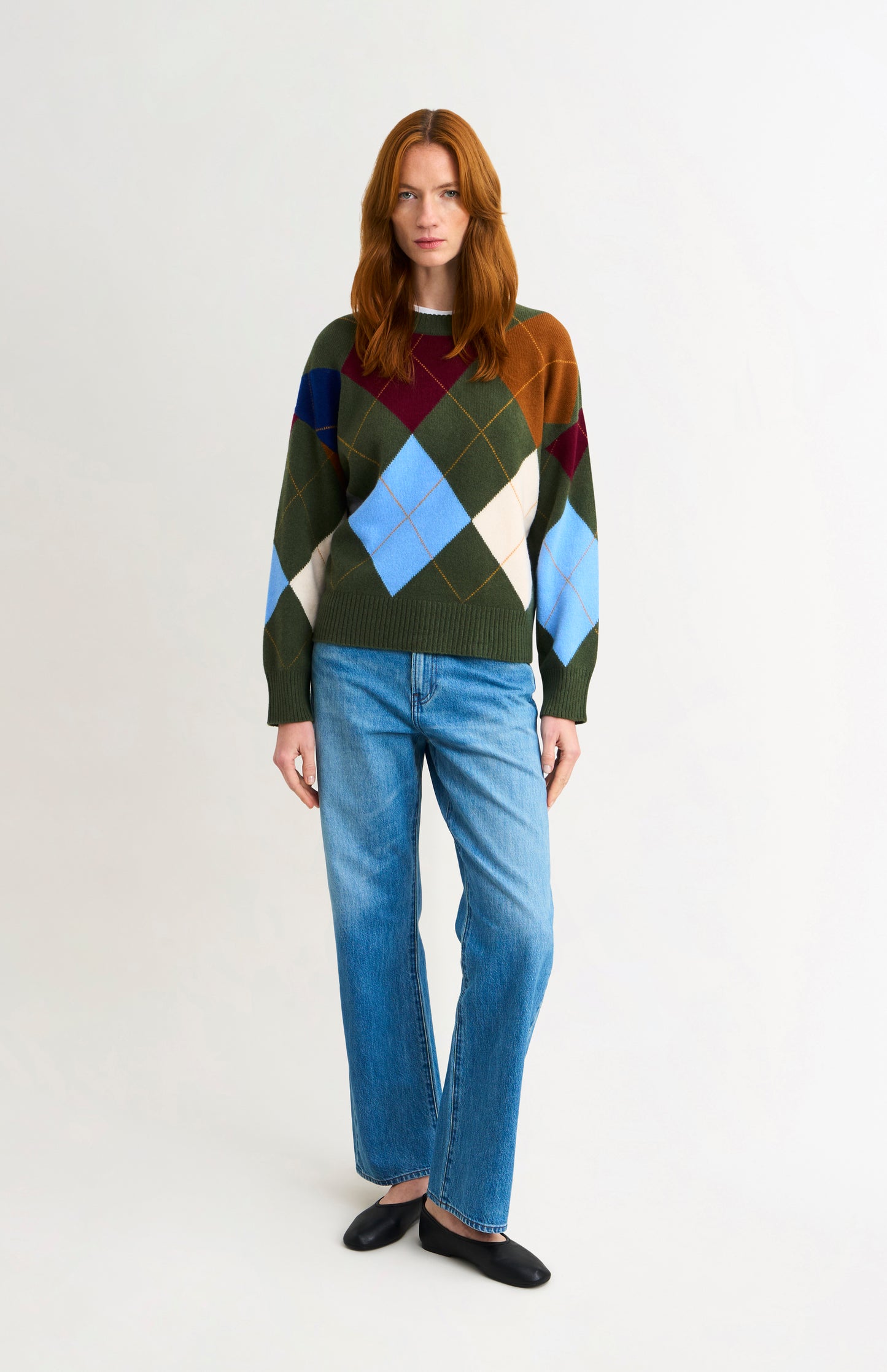 Women's Crew Neck Supersoft Lambswool Argyle Jumper In Olive Green / Multi