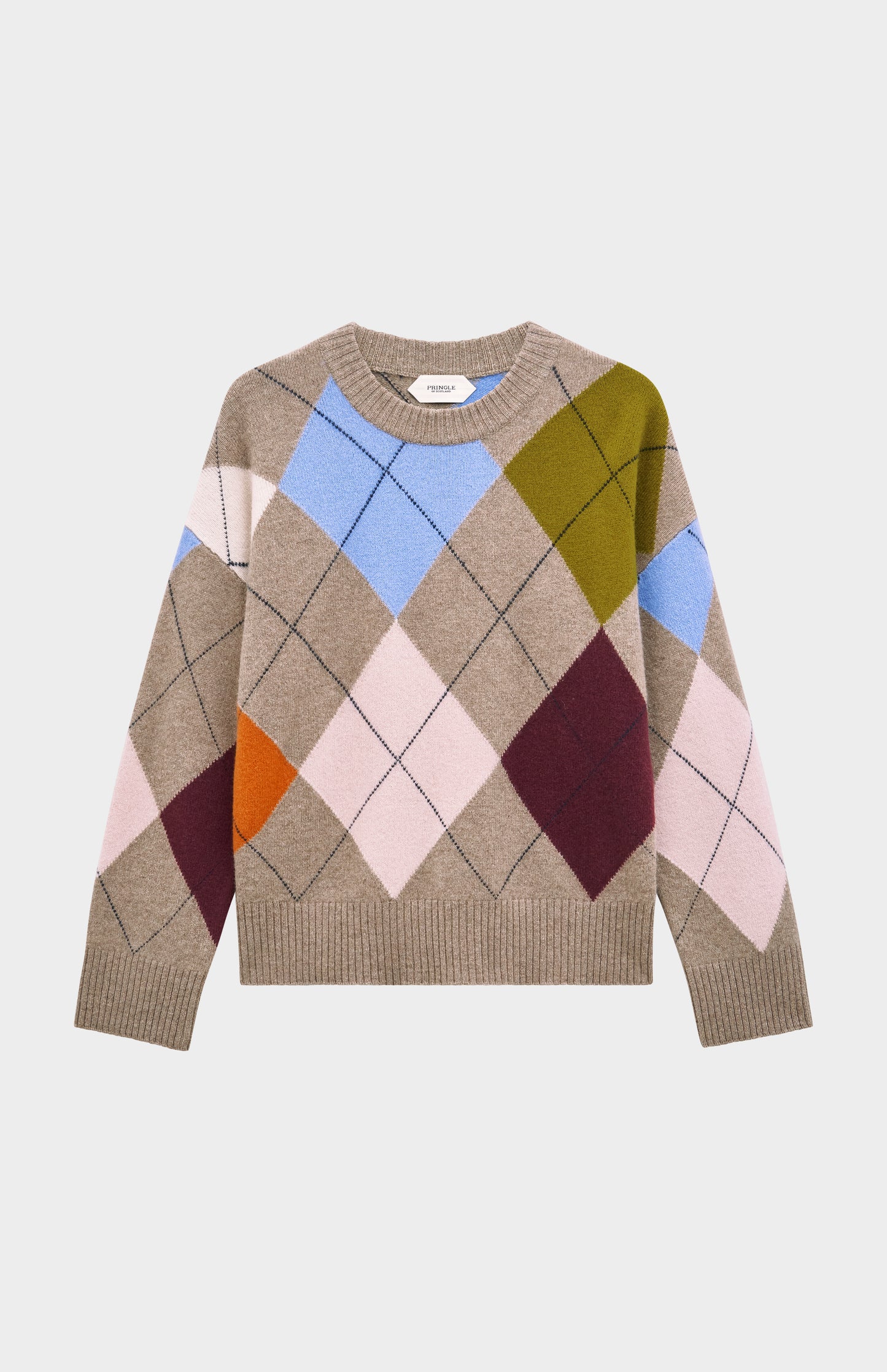 Women's Crew Neck Supersoft Lambswool Argyle Jumper In Mushroom / Multi