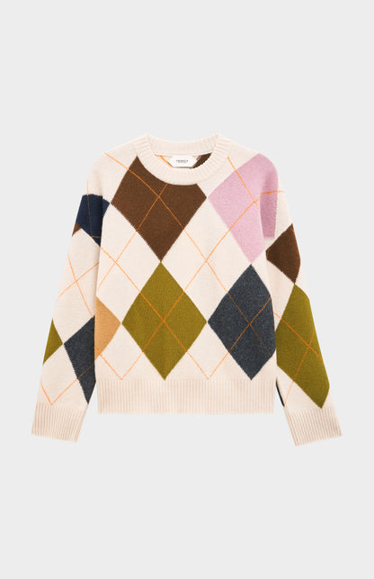 Women's Crew Neck Supersoft Lambswool Argyle Jumper In Ecru / Multi