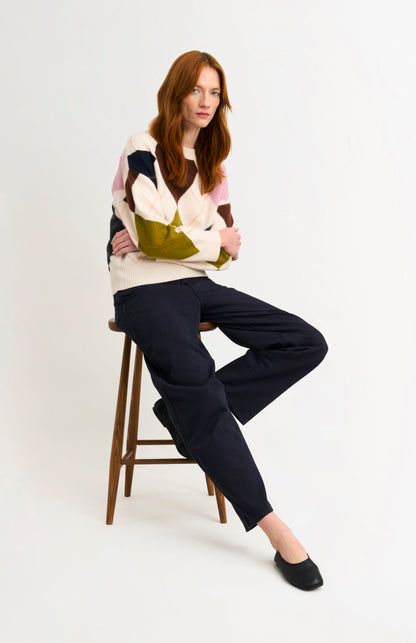 Women's Crew Neck Supersoft Lambswool Argyle Jumper In Ecru / Multi