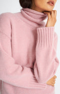 Pringle of Scotland High Neck Cosy Cashmere Jumper In Dusty Pink showing neck detail