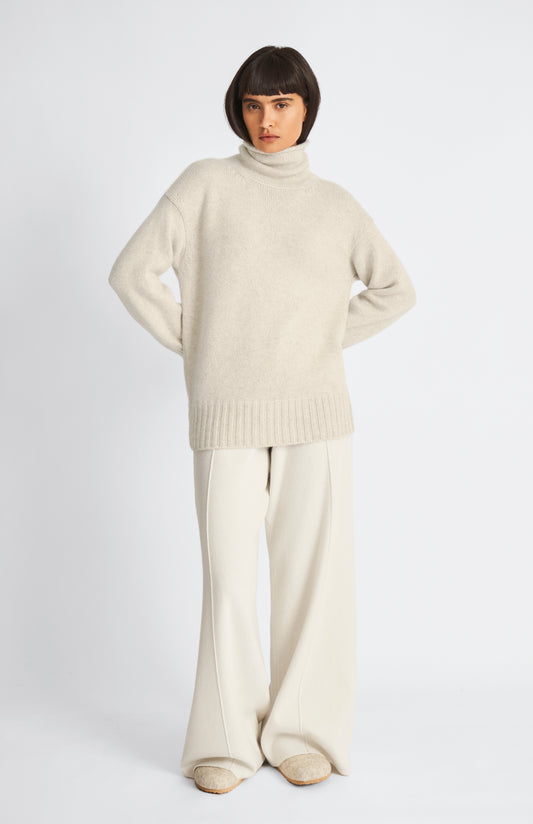 High Neck Chunky Cashmere Jumper In Oatmeal