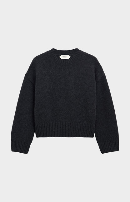 Women's Crew Neck Chunky Cashmere Jumper In Charcoal Mealnge