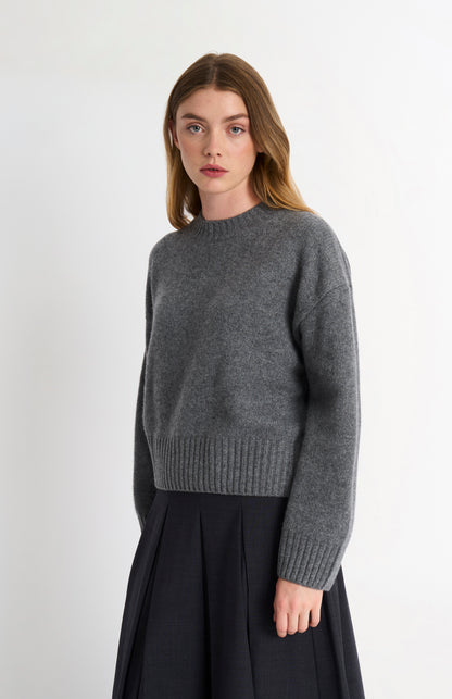 Women's Crew Neck Chunky Cashmere Jumper In Grey Melange