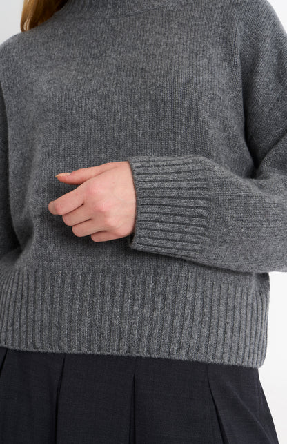 Women's Crew Neck Chunky Cashmere Jumper In Grey Melange