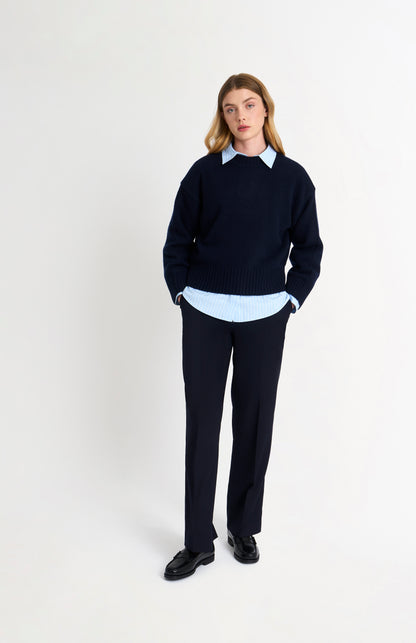 Women's Crew Neck Chunky Cashmere Jumper In Navy Blue