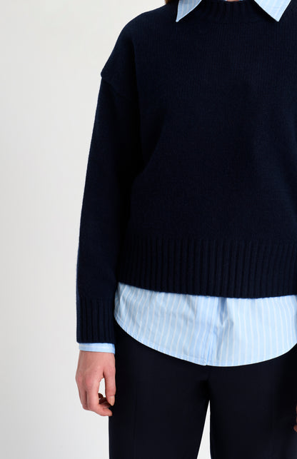 Women's Crew Neck Chunky Cashmere Jumper In Navy Blue
