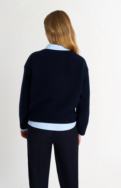 Women's Crew Neck Chunky Cashmere Jumper In Navy Blue