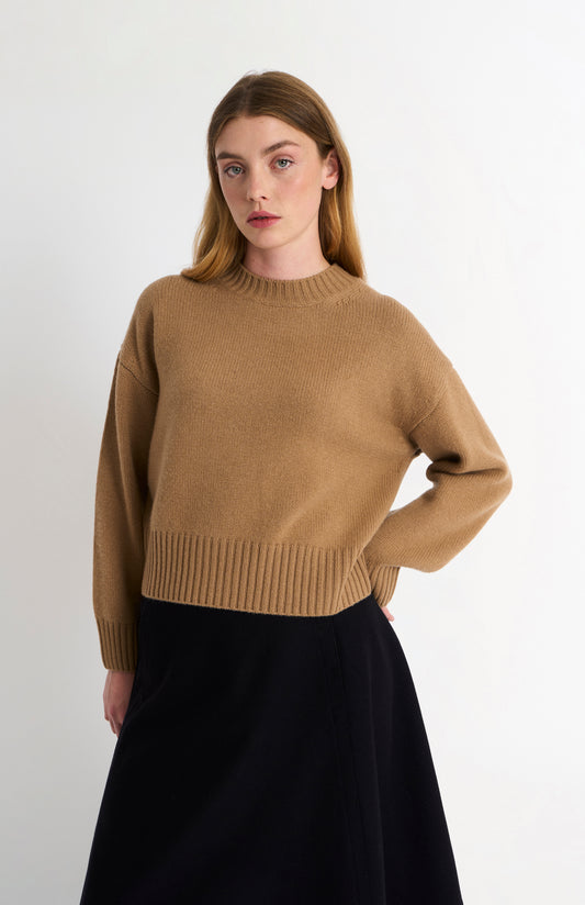 Women's Crew Neck Chunky Cashmere Jumper In Camel