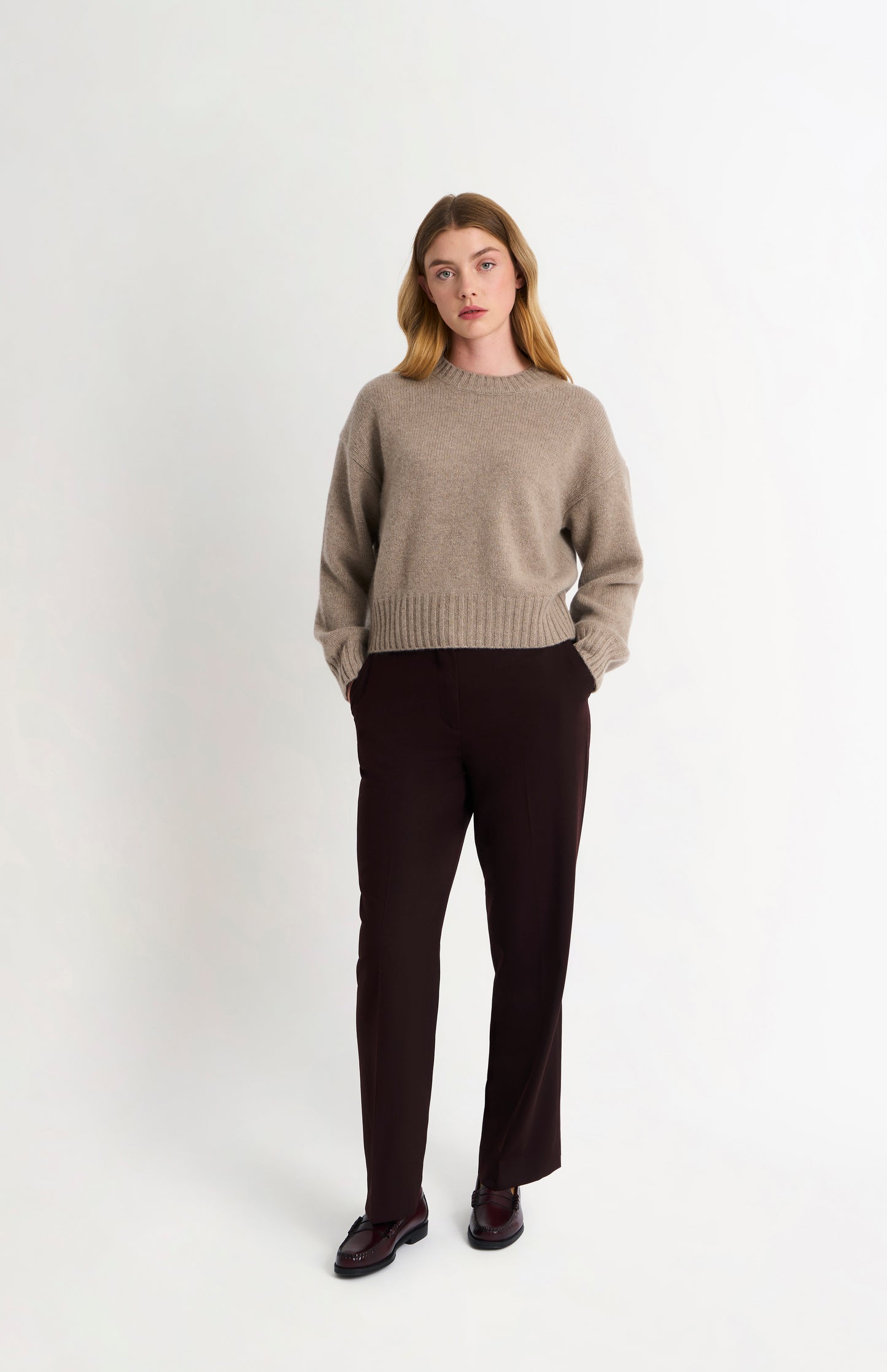 Women's Crew Neck Chunky Cashmere Jumper In Mushroom Melange