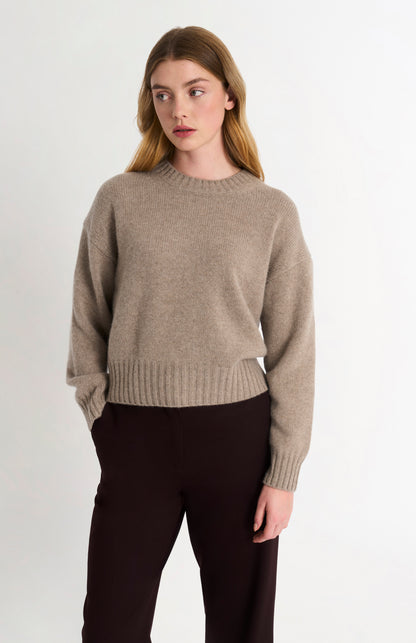 Women's Crew Neck Chunky Cashmere Jumper In Mushroom Melange